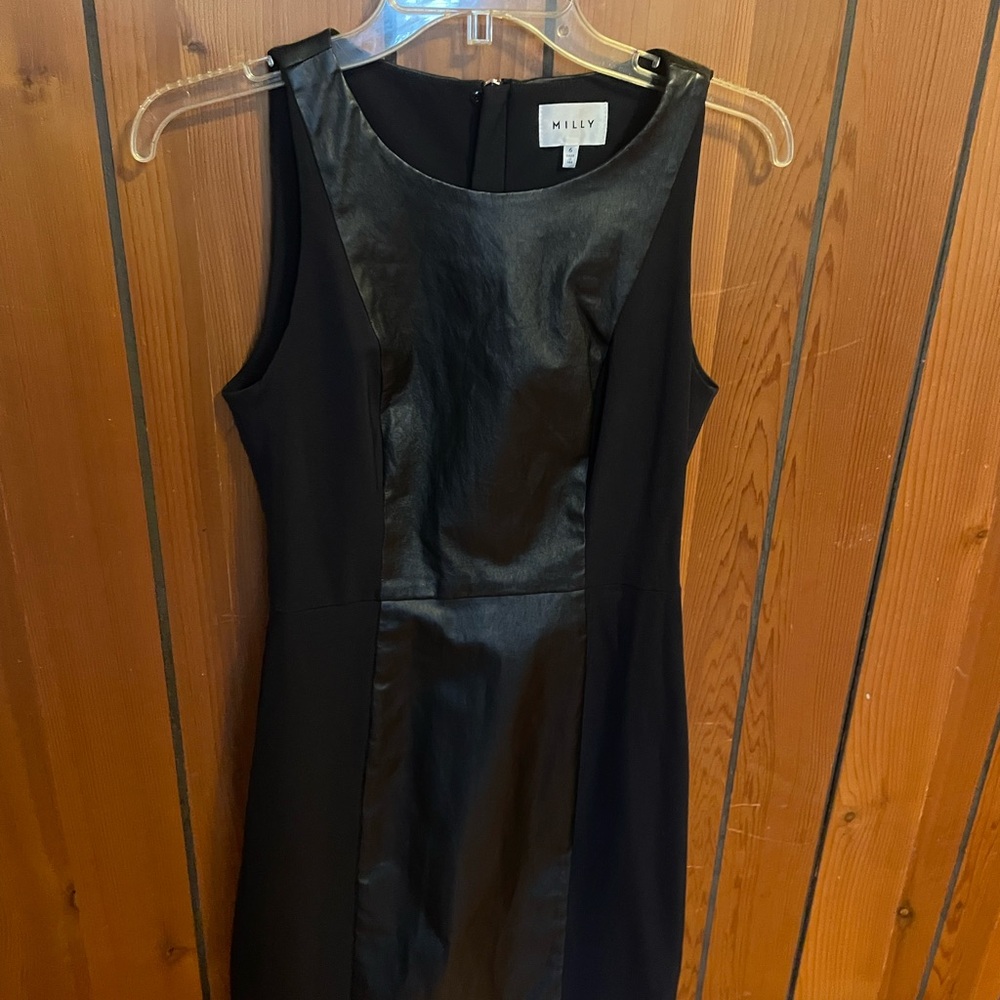 Milly Black real Leather Panel Mini Dress